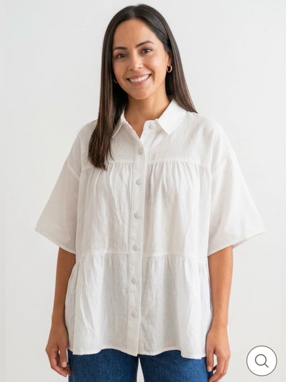 Hyfve White Cotton Collared Button Up Short Sleeve Blouse Oversized Large NWOT